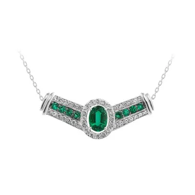 Sterling Silver Created Emerald & Created White Sapphire Necklace