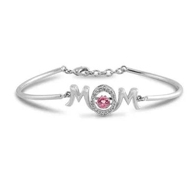 Sterling Silver Created Pink & Created White Sapphire Dancing Mom Bangle
