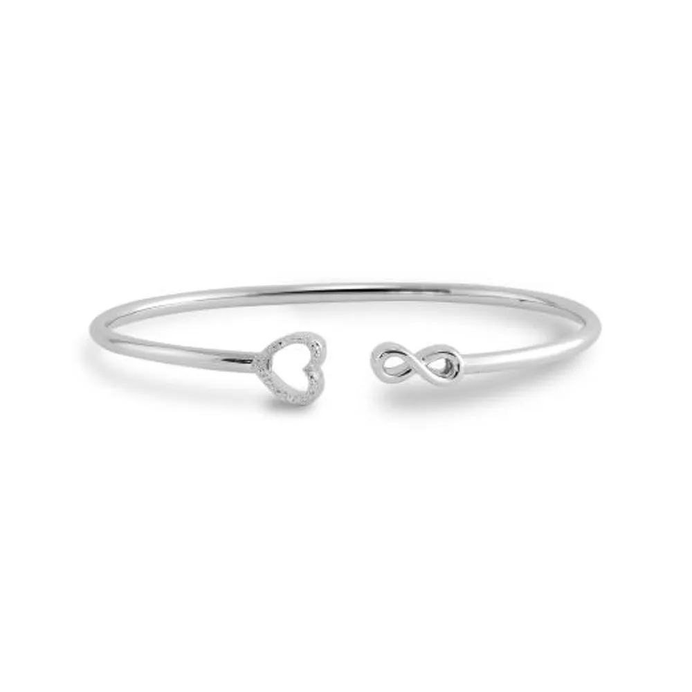 Sterling Silver Diamond Infinity Heart Bangle