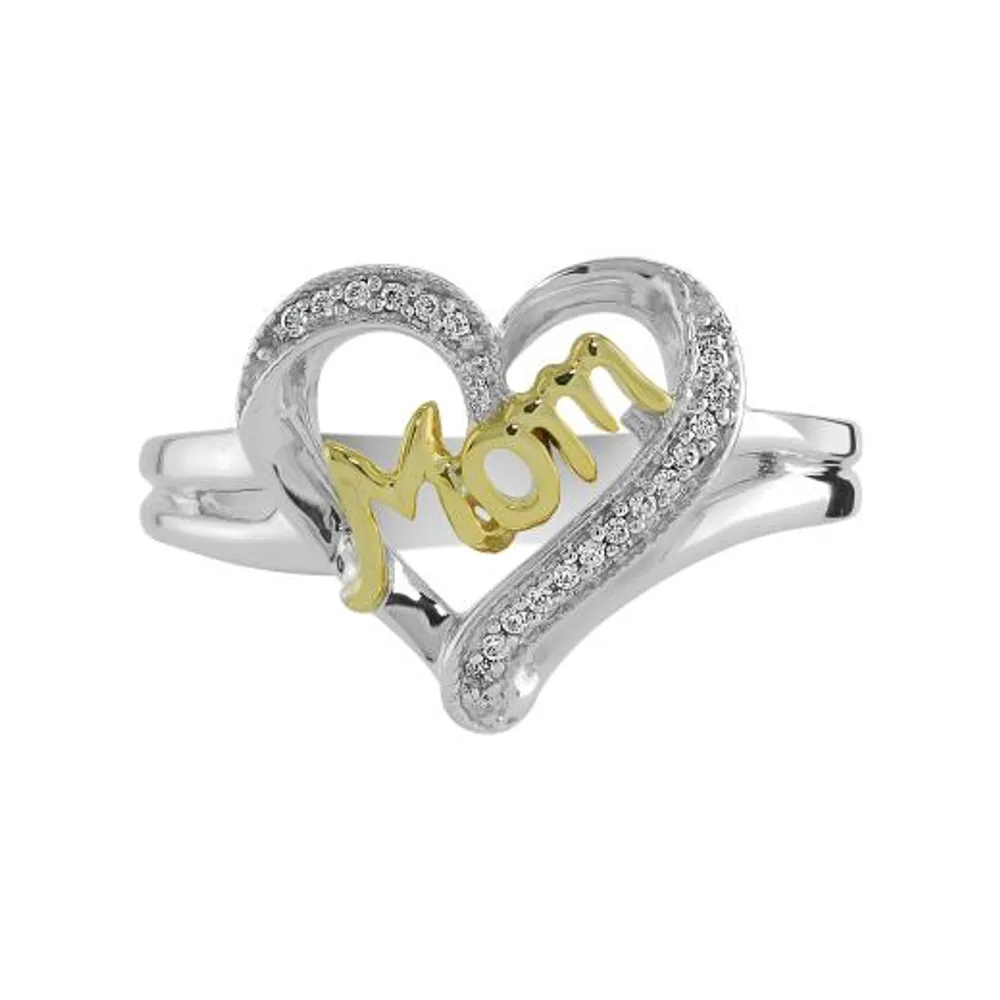 Sterling Silver & Yellow Gold 0.05CTW Mom Ring