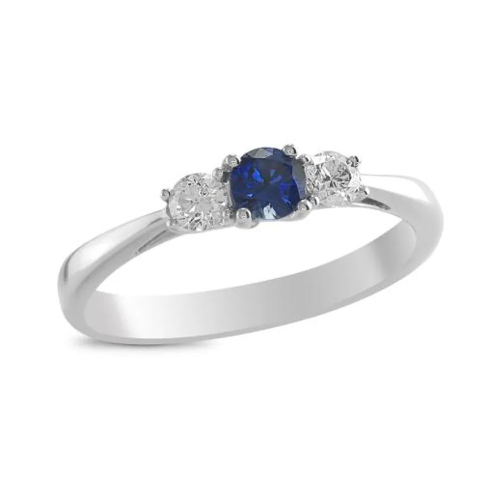 14K White Gold Sapphire and 0.20CTW Diamond Ring