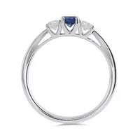 14K White Gold Sapphire and 0.20CTW Diamond Ring