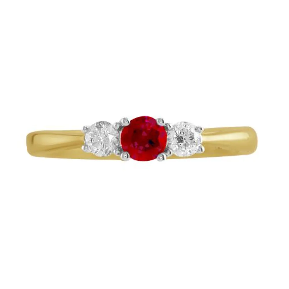 14K Yellow Gold Ruby & 0.20CTW Diamond Ring