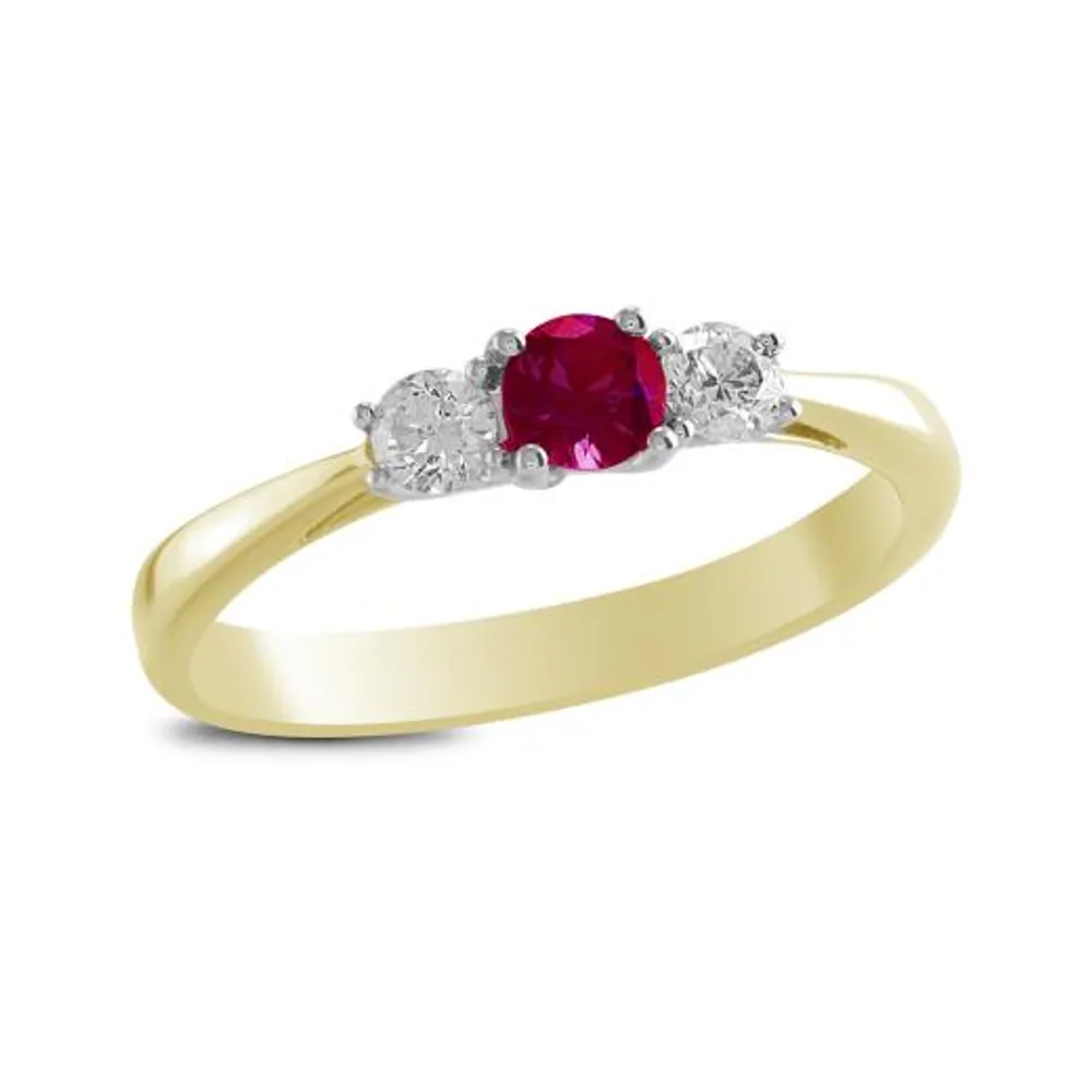 14K Yellow Gold Ruby & 0.20CTW Diamond Ring