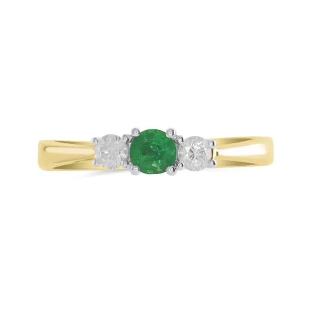 14K Yellow Gold Emerald & 0.20CTW Diamond Ring