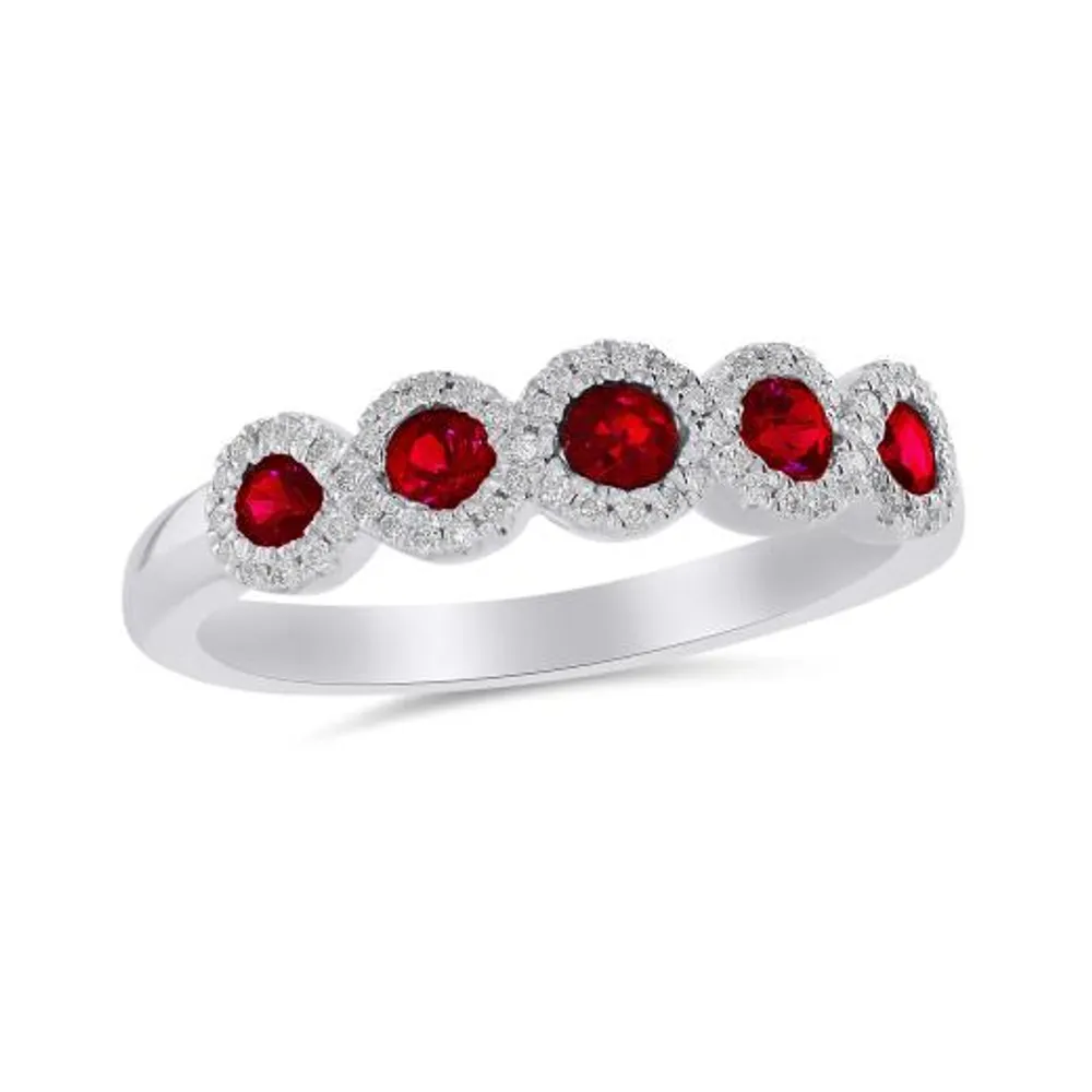 14K White Gold Ruby & 0.15CTW Diamond Ring