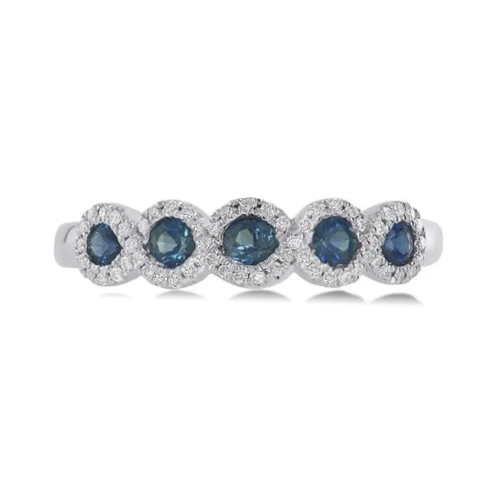 14K White Gold Sapphire & Diamond Circle Ring