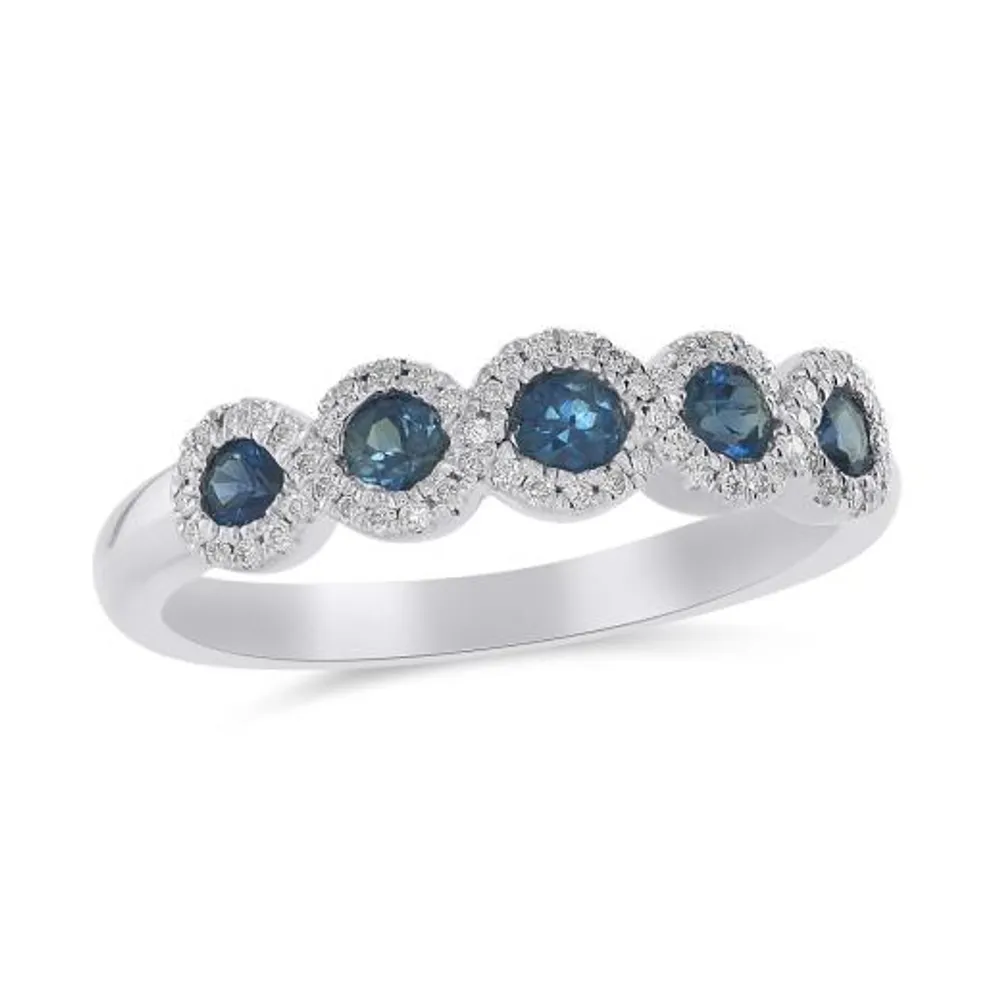 14K White Gold Sapphire & Diamond Circle Ring