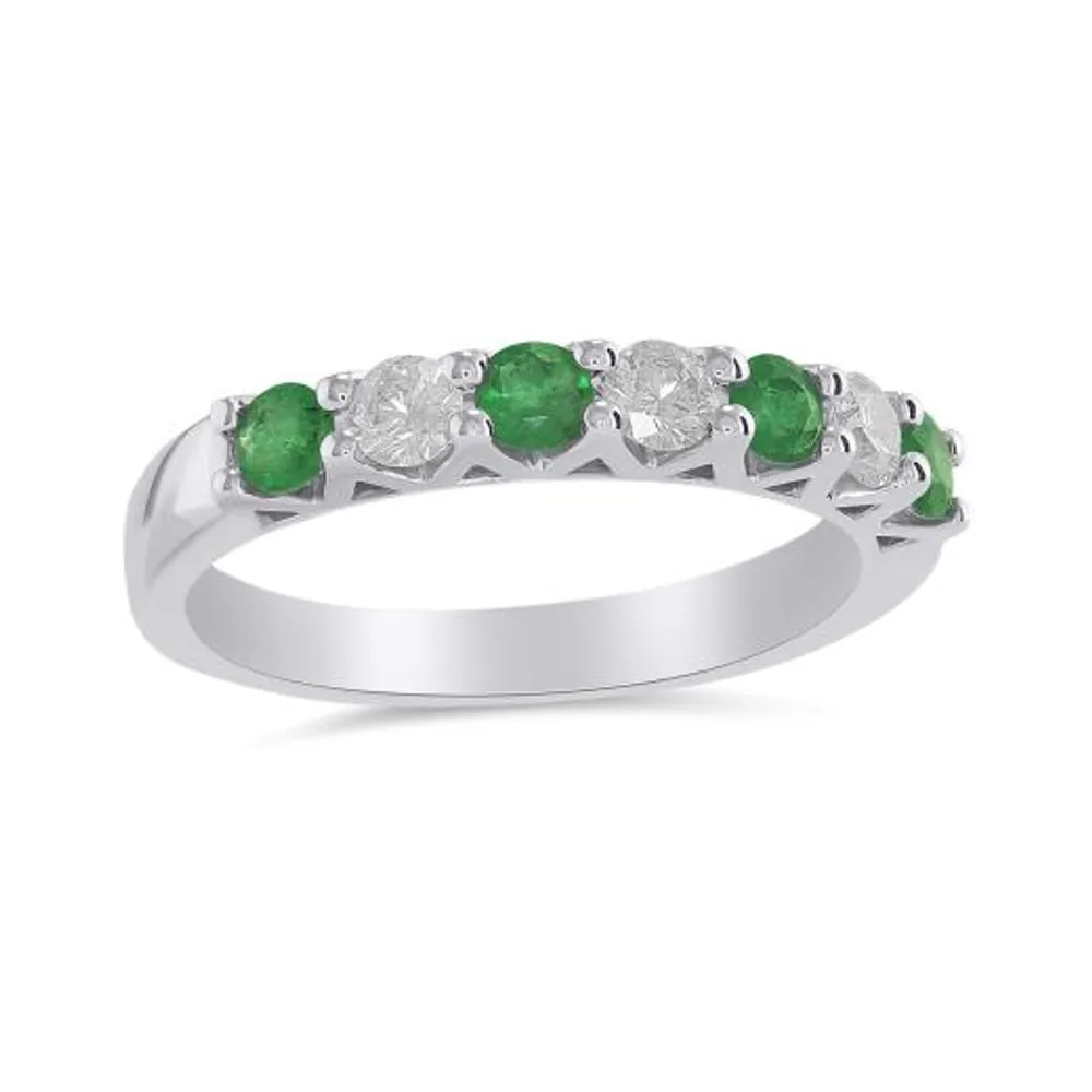 14K White Gold Emerald & 0.31CTW Diamond Ring