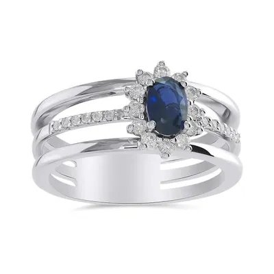14K White Gold Sapphire and 0.25CTW Diamond Ring