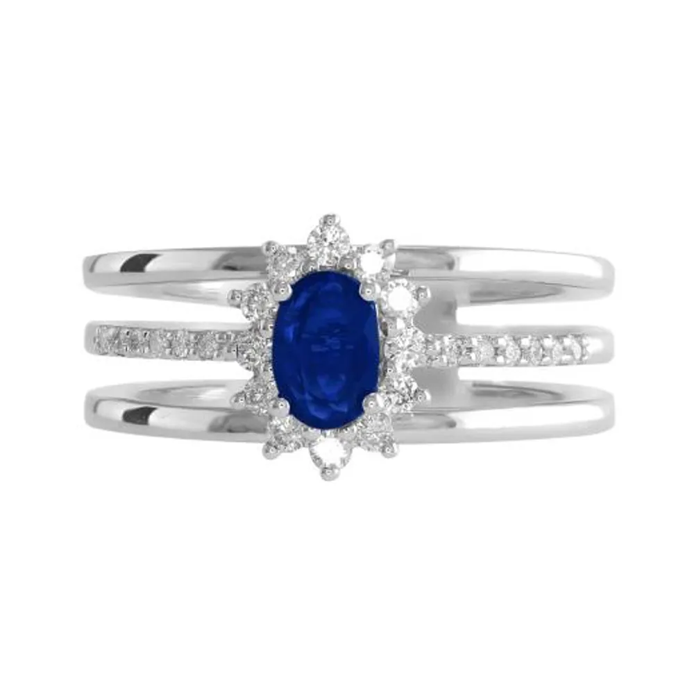 14K White Gold Sapphire and 0.25CTW Diamond Ring