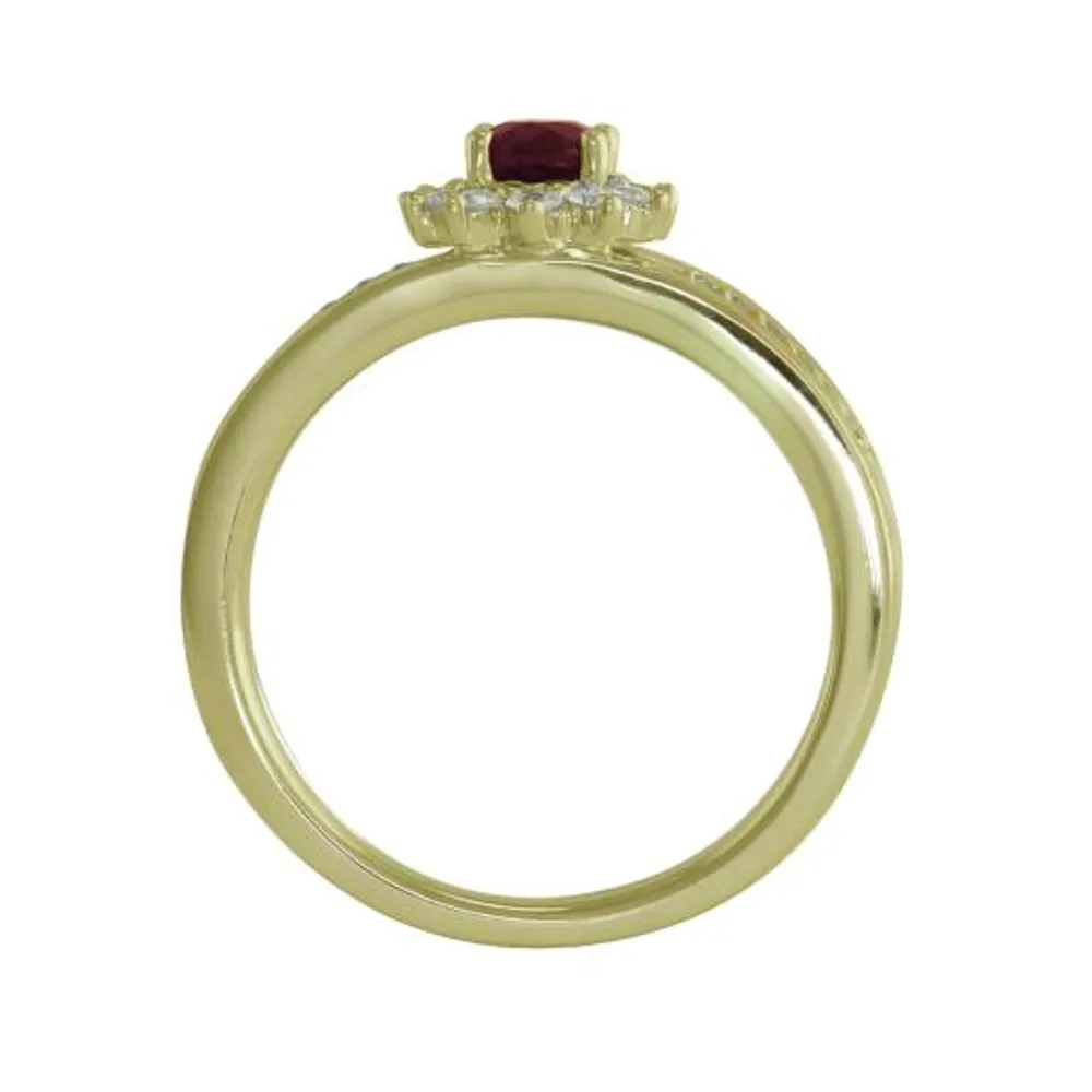 14K Yellow Gold Ruby & 0.25CTW Diamond Ring