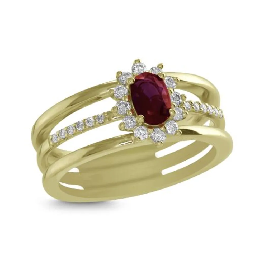 14K Yellow Gold Ruby & 0.25CTW Diamond Ring