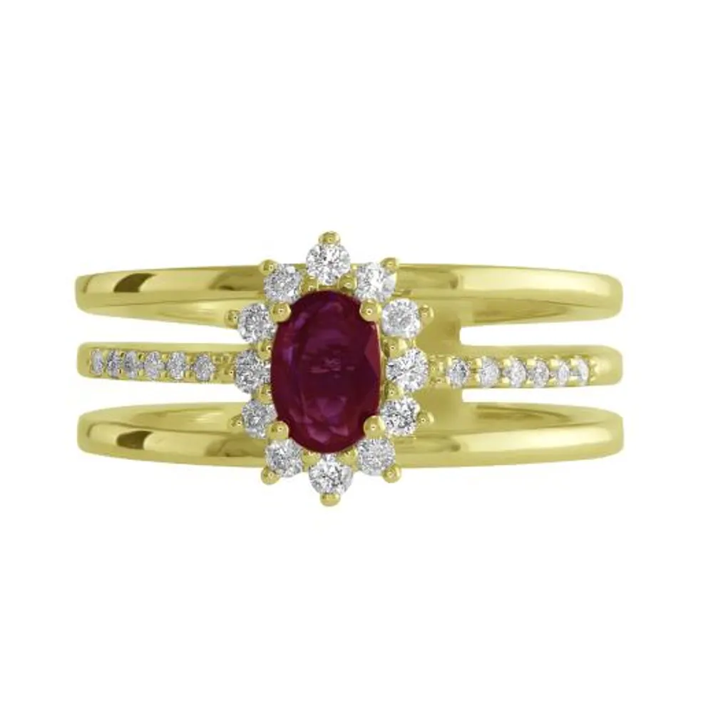 14K Yellow Gold Ruby & 0.25CTW Diamond Ring