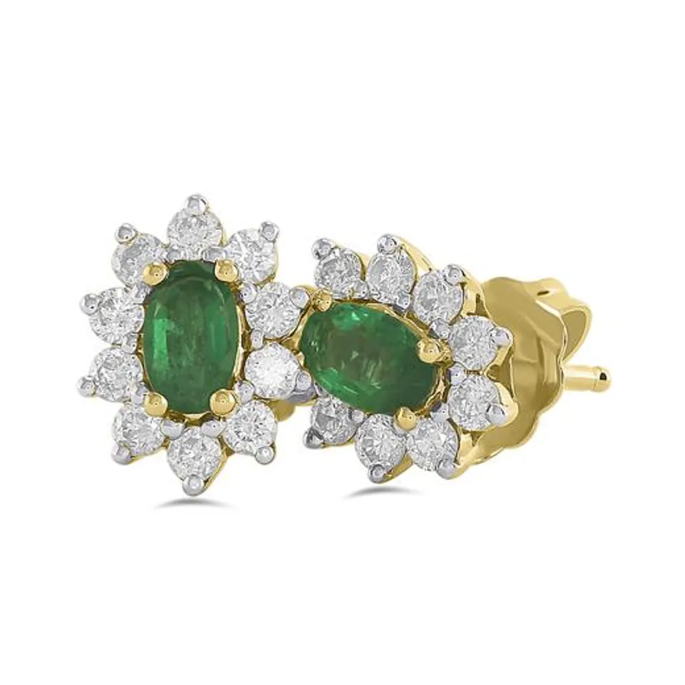 14K Yellow Gold Emerald & 0.44CTW Diamond Earrings