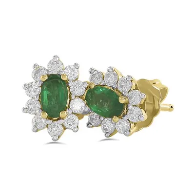 14K Yellow Gold Emerald & 0.44CTW Diamond Earrings