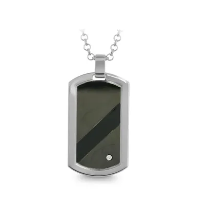 Sterling Silver Men's Two-Tone Black Tag Necklace
