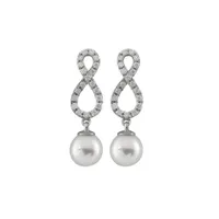 14K White Gold Akoya Pearl & Diamond Earrings