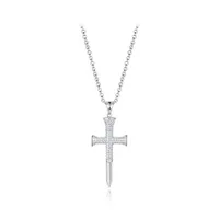 Sterling Silver Men's Cubic Zirconia Cross Pendant On Chain