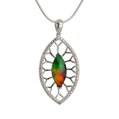 KORITE Sterling Silver Oval Ammolite Pendant