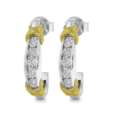 Sterling Silver 10K Yellow Gold 0.09CTW Diamond Hoop Earrings