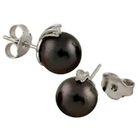 14K White Gold 10-11mmTahitian Pearl & Diamond Studs