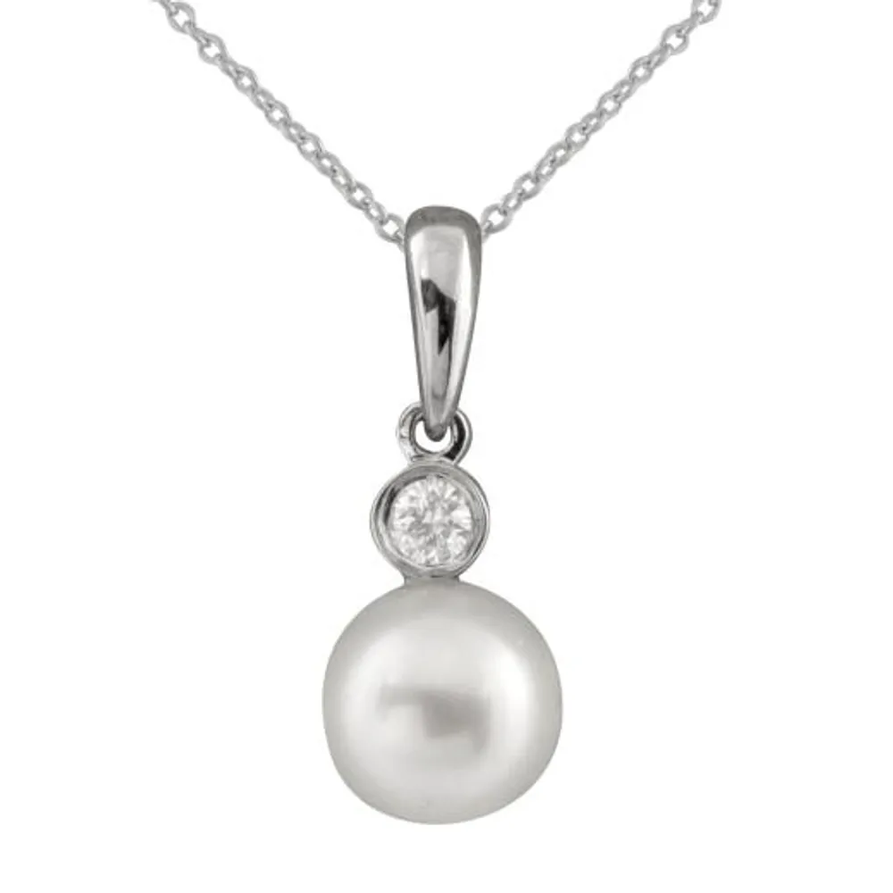 14K White Gold Pearl & Diamond Pendant