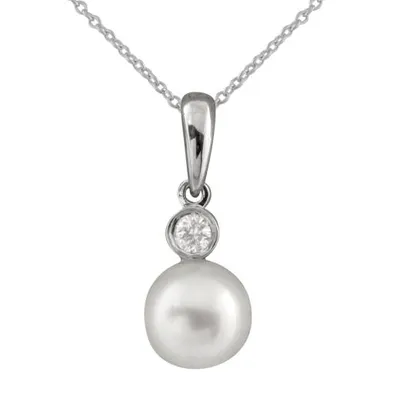 14K White Gold Pearl & Diamond Pendant