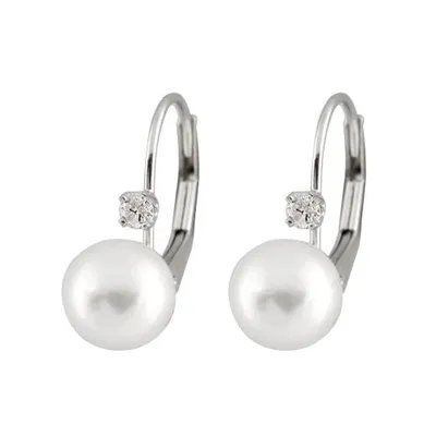 Diamond Pearl Leverback Earrings