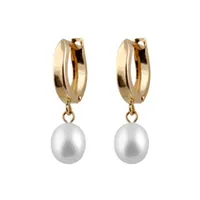 14K Yellow Gold Hinged Post Pearl Earrings