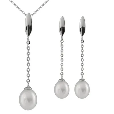 Dangling Silver Pearl 2 Piece Set