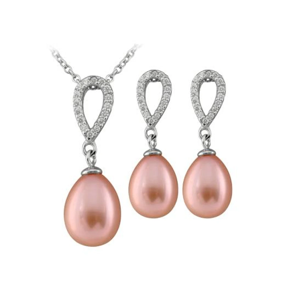 Cubic Zirconia & Pearl 2 Piece Silver Set