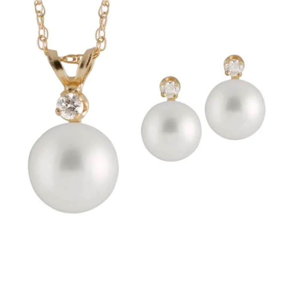 Diamond 2 Piece Akoya Pearl Set