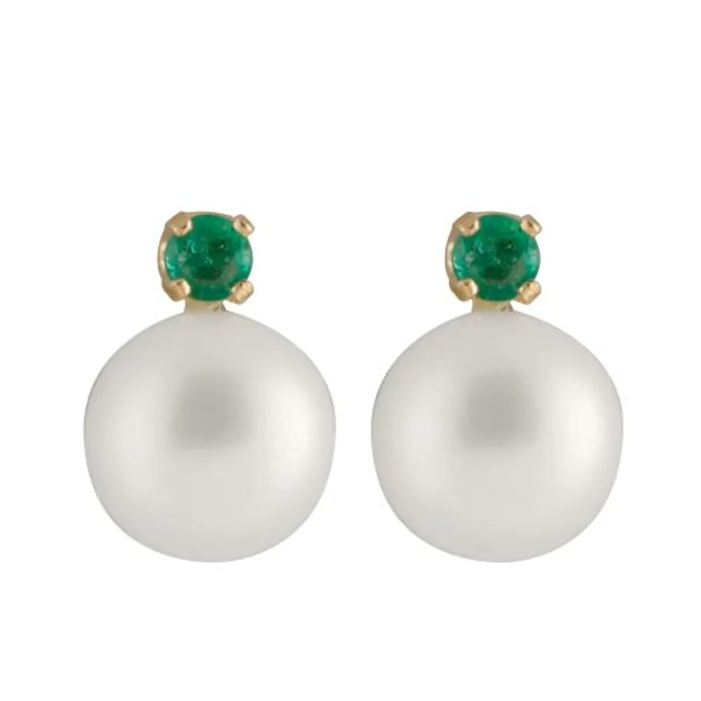 Emerald Accented Pearl Earrings