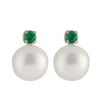 Emerald Accented Pearl Earrings