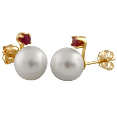 Ruby Accented Pearl Earrings