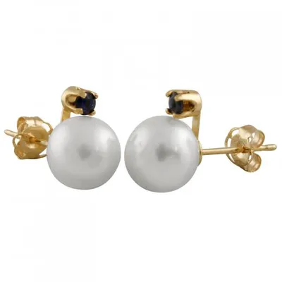 Sapphire Accented Pearl Earrings