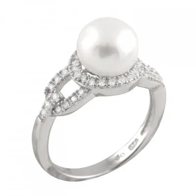 Cubic Zirconia Halo Pearl Ring