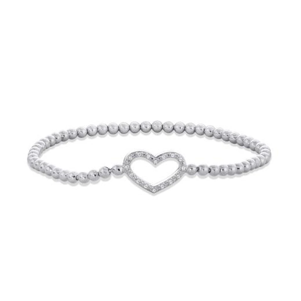 Sterling Silver 0.04CTW Diamond Stretch Heart Bracelet