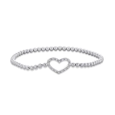 Sterling Silver 0.04CTW Diamond Stretch Heart Bracelet