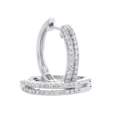 10K White Gold 0.25CTW Double Row Hoops