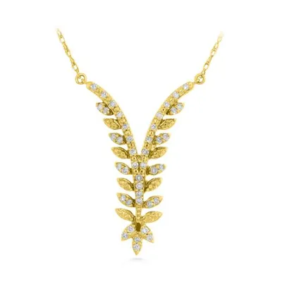Yellow Gold 0.15CTW Leaf "V" Necklace