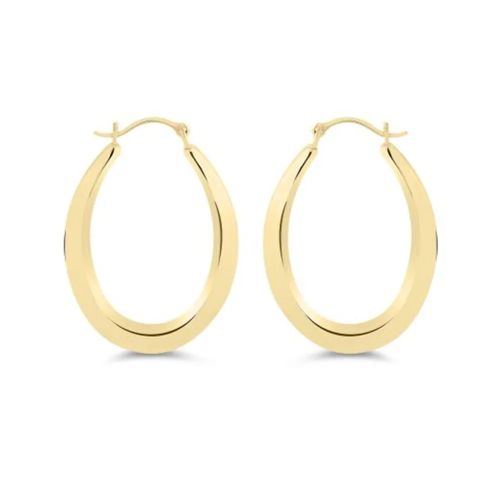 14K Yellow Gold Oval Hoop Earrings