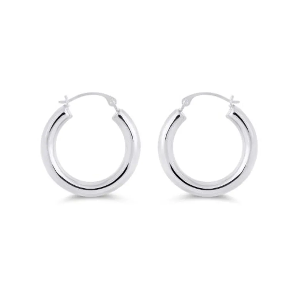 14K White Gold Polished Hoop Earrings