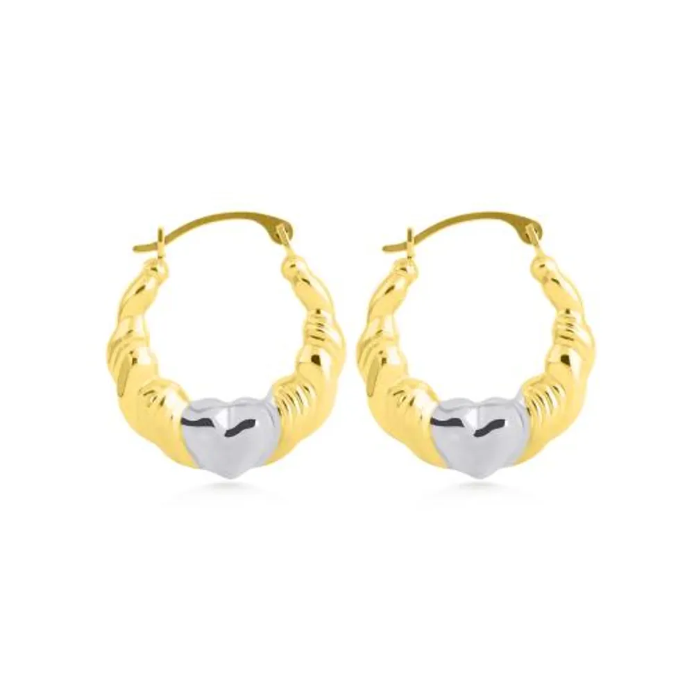 14K Two-Tone Heart Hoops