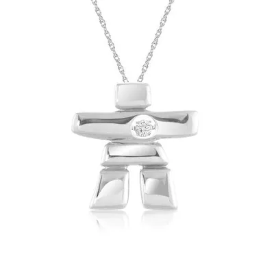 Glacier Fire Sterling Silver 0.06CT Dancing Diamond Inukshuk Pendant