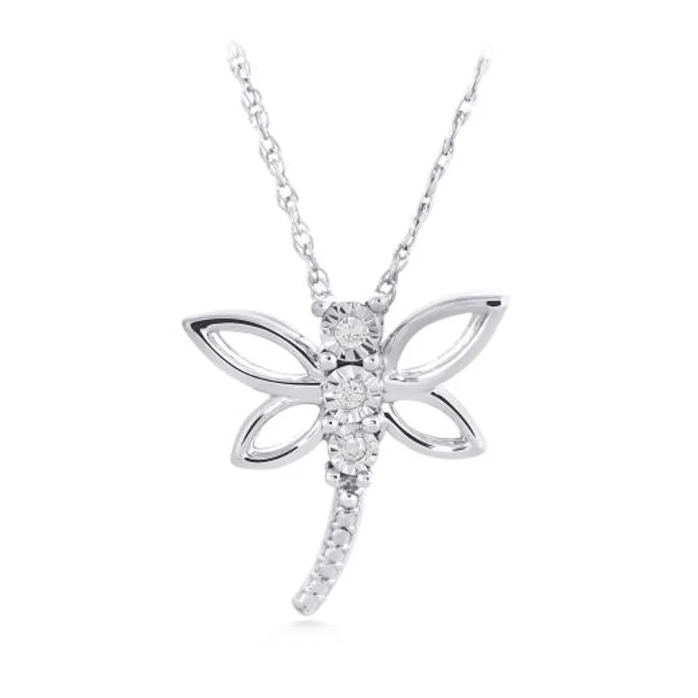 Sterling Silver 0.02CTW Dragonfly Pendant