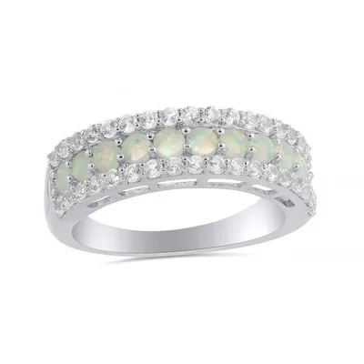Sterling Silver Created Opal & Created White Sapphire Ring