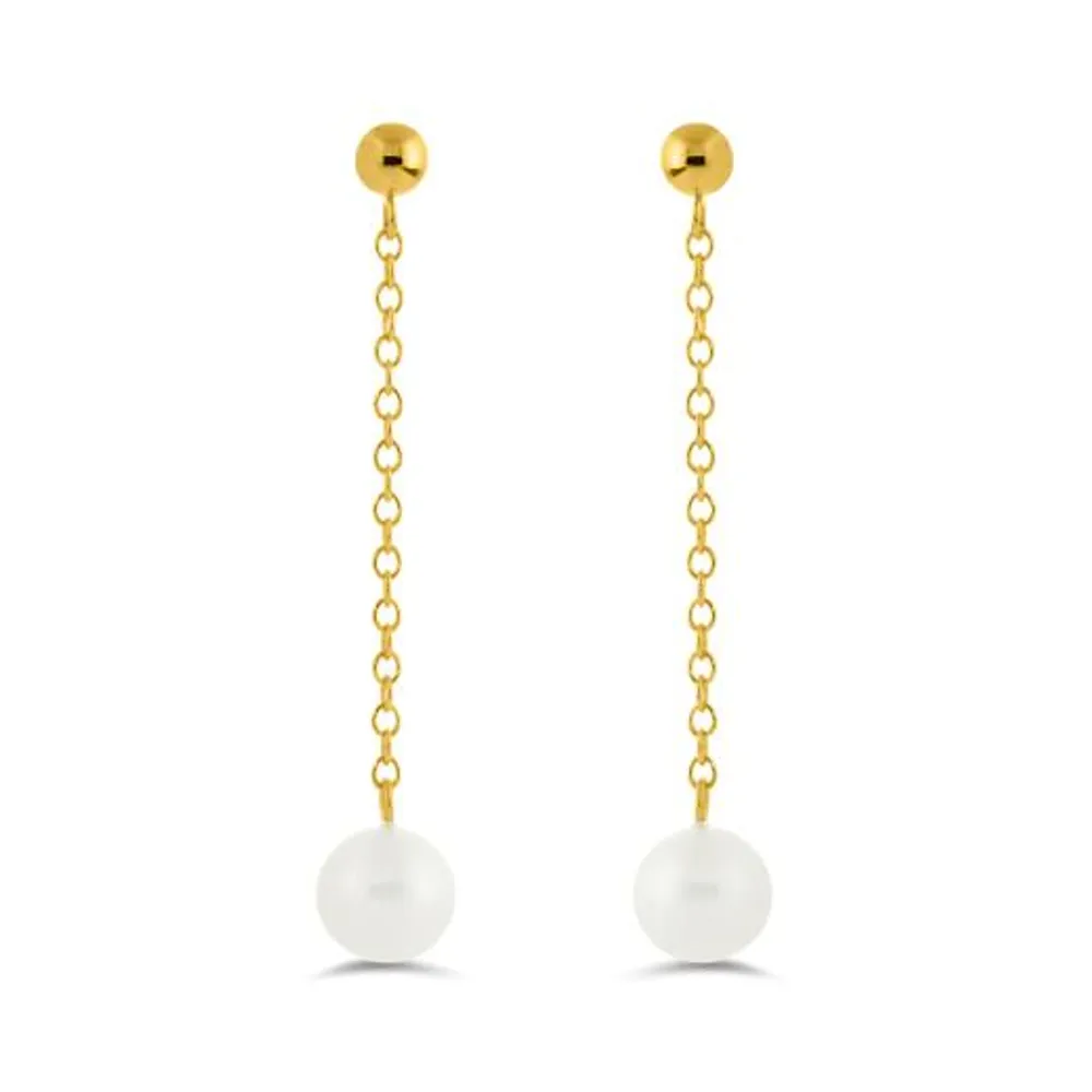14K Yellow Gold Freshwater Pearl Drop Earrings