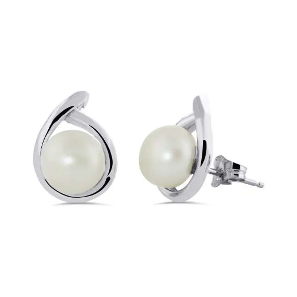 10K White Gold Freshwater Pearl Earrings